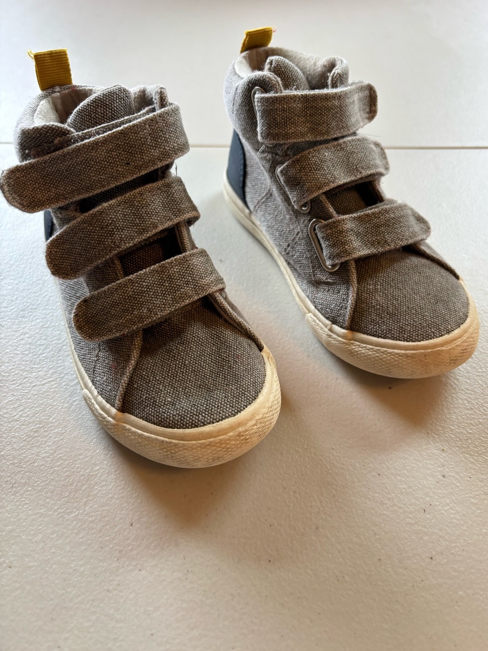 Cat & Jack Grey High-Top Triple Strap Sneakers with Yellow Pull Tab